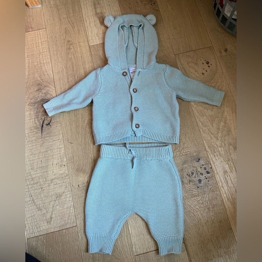 Carter's Soft Knit Baby Cardigan and Pants - Light Green